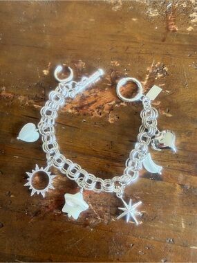 Luna Norte Silver Tone  Heart, Star, Sun Charm Toggle Bracelet